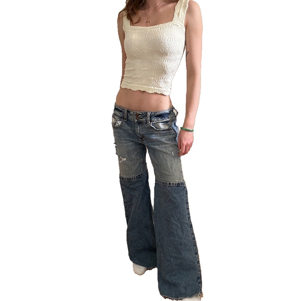 SOLD - VTG American Eagle Outfitters Upcycled Low Rise Flare Jeans Artist